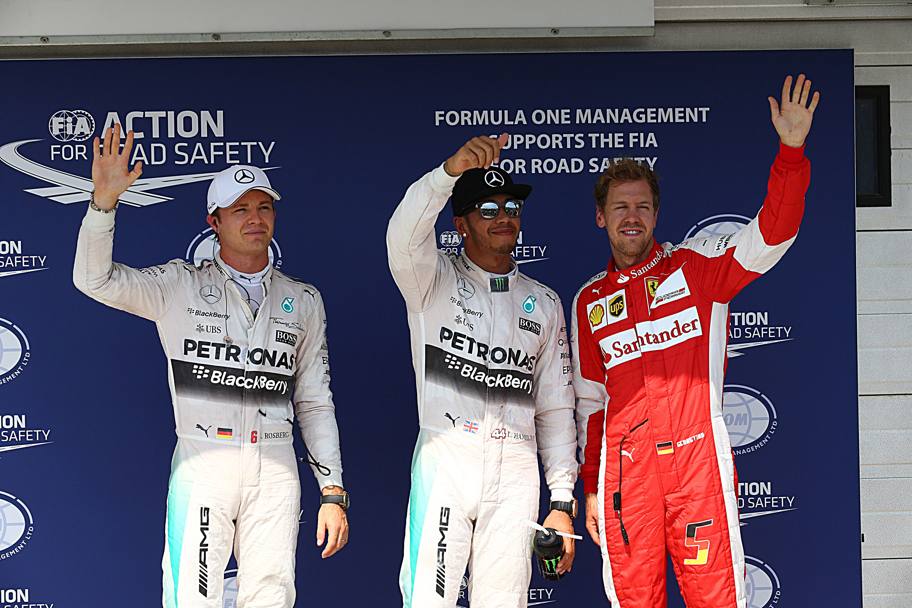 Gran Premio d&#39;Ungheria, le qualifiche: 1. Lewis Hamilton, Mercedes; 2. Nico Rosberg, Mercedes; 3. Sebastian Vettel, Ferrari (LaPresse)